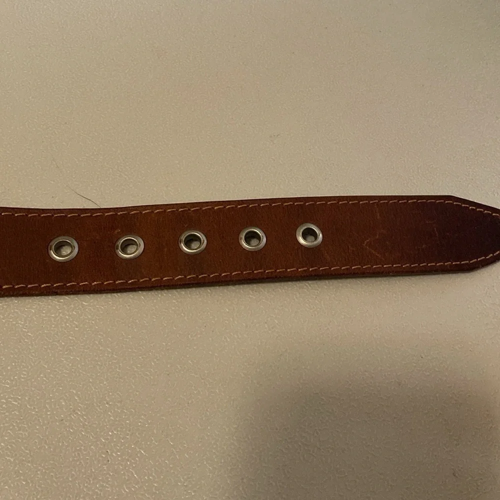 Vintage Leather Belt Brown Men's 45’ grommet holes silver tone Western classic